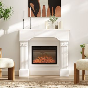 Cornice per Caminetto Elettrico Autoportante in Stile Barocco Bianco, 110 cm L x 109 cm H - Product Image 2