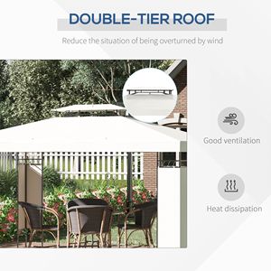 Gazebo da Giardino 13FT X 10FT Bianco Crema con Struttura in Acciaio, Tetto a Doppia Ventilazione e Pali in Metallo per Prato e Cortile - Product Image 4