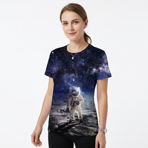 Camiseta de Manga Corta para Hombre con Estampado Espacial de Astronauta, Cuello Redondo, Corte Regular Informal, Diseño Transpirable de Poliéster Tejido - Product Image 2