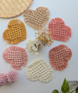 Stylish Heart Shape Macrame Coasters Handmade Table <b>Mats</b> Perfect for Beverage Serving And Romantic Table Decor From India - Product Image 3