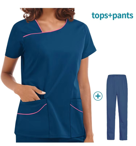 Conjunto de uniforme médico morado para mujer, blusa de manga corta y pantalones, uniformes de hospital, ropa de trabajo médica - Product Image 4