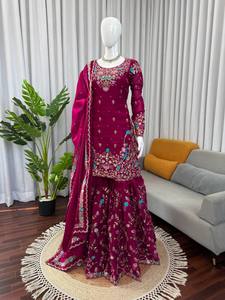 Traje Sharara Salwar Kameez Étnico para Mujer, Traje Anarkali Tradicional Bordado para Bodas, Fiestas y Diwali - Product Image 5