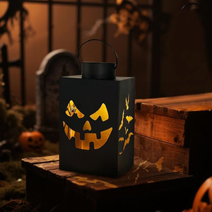 Halloween <b>Lantern</b> Rustic Candle Holder Metal Indoor Outdoor Decoration Jack-O'-<b>Lantern</b> Bucket <b>Lamp</b> Set of 5 - Product Image 4