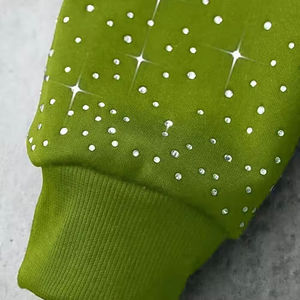 Sweat-shirt à capuche unisexe vert avec strass, style streetwear décontracté, vente en gros, prix direct usine - Product Image 5