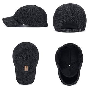 Winter Warm Baseball Cap with Earflaps <b>Men</b> Thickened Knit <b>Thermal</b> Dad <b>Hat</b> Windproof Outdoor Golf Cap with Ear Flap Leather Patch - Product Image 3
