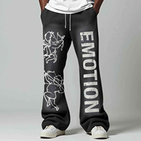 Jean évasé en denim ample tendance pour homme, style streetwear décontracté, avec imprimé graffiti, broderies et cordon de serrage, respirant