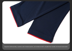 Polo à manches longues pour homme, bleu marine, tricoté, séchage rapide, design uni, boutons sur le devant, coupe classique - Product Image 5