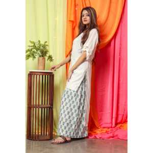 Ensemble Kurta pour femme en coton respirant et fibre de bambou, blanc perle, taille XS, avec haut à manches trois-quarts - Product Image 3