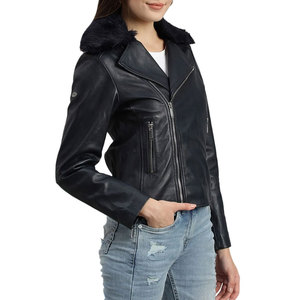 Wholesale Genuine Leather Plus Size Plaid Breathable Crop Motorcycle Jacket for Women With Customized Your Own - Product Image 4