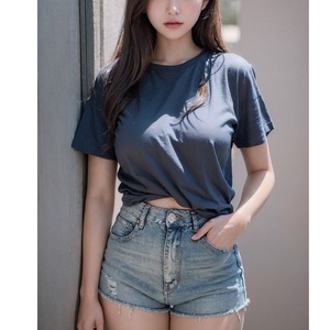 T-shirt d'été à manches courtes en tricot uni imprimé pour femmes grandes tailles, vente en gros, fournisseur BD - Product Image 2