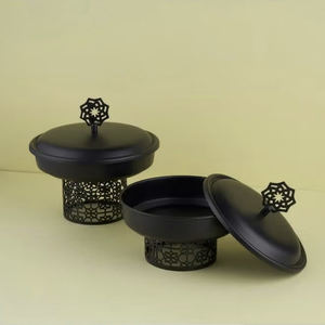 ชุดชามใส่ขนมอินทผลัมแบบอาหรับสุดหรู 2 ใบ พร้อมฝาปิดและฐานลายเลเซอร์สำหรับใช้ในครัว ใส่ขนมหรืออินทผลัม - Product Image 1