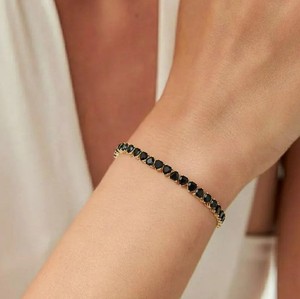 Heart Shape Black Onyx Gold Plated Sterling <b>Silver</b> <b>Charm</b> Tennis Bracelet Elegant Luxury Fine Jewelry for Women - Product Image 1