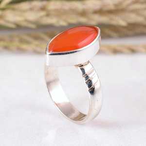 925 Sterling <b>Silver</b> Orange Carnelian <b>Ring</b> Natural Marquise Gemstone <b>Adjustable</b> Geometric Band Handcrafted Matte Finish Boho - Product Image 4