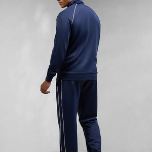 Men's Navy Blue Tracksuit Full Sleeve Solid Color Casual Jogger Set Turn-<b>down</b> Collar Breathable 100% Polyester Autumn Wear - Product Image 1