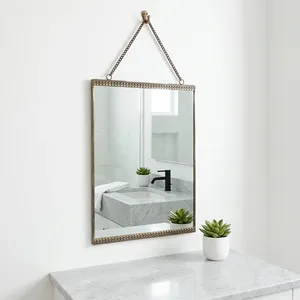 ARTISAN DESIGN Modern Decorative Brass Frame 3mm Thick Rectangular Wall <b>Mirror</b> <b>Hanging</b> Chain for Bathroom Vanity Dressing Home - Product Image 1