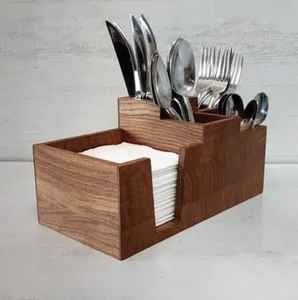 Porte-couverts en bois avec poignée, organisateur d'ustensiles multi-compartiments, design imprimé, boîte de rangement pour table de cuisine - Product Image 3