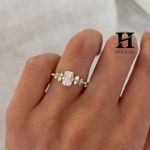 <b>Custom</b> 14K Yellow Gold Radiant Cut Lab Grown Diamond Engagement <b>Ring</b> 1.5ct VVS1 Certified Diamond Cluster <b>Ring</b> with Marquise - Product Image 5