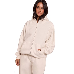 Sweat à capuche zippé intégral pour femme en molleton de coton français épais 340g, respirant, avec broderie personnalisée et logo frontal pour l'hiver - Product Image 1