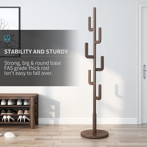 Elegant design wooden <b>coat</b> <b>rack</b> <b>standing</b> dark walnut finish clothes tree with round base minimalist entryway customized options - Product Image 3