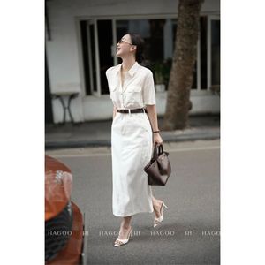 Jupe en jean droite blanche taille haute pour femme CV748, longueur cheville, minimaliste, unie, respirante, toutes saisons - Product Image 5
