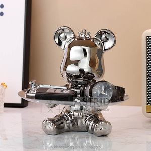Argent plat bol Statue stockage montre bijoux porte-clés céramique ours plateau pour la décoration de la maison - Product Image 1