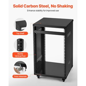 ตู้เซิร์ฟเวอร์แบบมีล้อล็อคได้ 16U รับน้ำหนักได้สูงสุด 200 ปอนด์ โครงแบบเปิดสำหรับแร็ค AV สำหรับสตูดิโอบันทึกเสียงที่บ้าน ตู้เน็ตเวิร์ก - Product Image 4