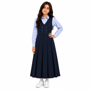 Vestido de Uniforme Escolar Azul Marino para Niñas |   Jumper plisado con camisa de manga larga |   Proveedor de Uniformes Escolares OEM y ODM - Product Image 1