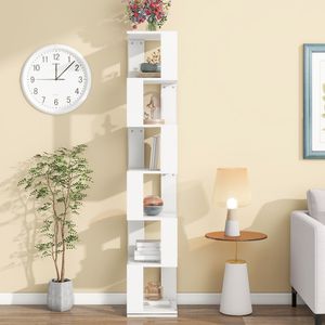 Libreria Girevole a 6 Ripiani per Studenti, Scaffale da Terra in Acrilico Semplice, Libreria Creativa Multifunzione per Soggiorno - Product Image 4