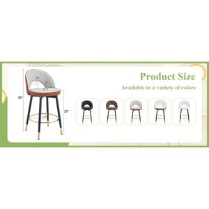 Sgabello da Bar Girevole a 360 Gradi, Comodo e Moderno, in Pelle PU Marrone Grigio Chiaro, Liscio ed Elegante - Product Image 6