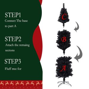 Albero di Natale Artificiale Nero Sottile da 2,3 m con Supporto in Metallo Pieghevole, Include Tutti gli Accessori Necessari - Product Image 2