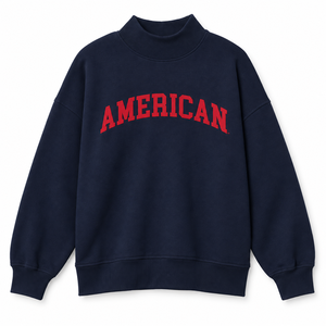 Sudadera con cuello alto y estampado de letras americanas para mujer, de manga larga, de algodón tejido, para uso casual de otoño, venta al por mayor, marca privada - Product Image 1