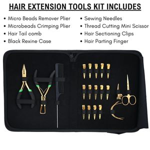 Kit Profesional de Herramientas para Extensiones de Cabello Microlinks: Alicates de Crimpado de Micro Anillos, Removedor, Aguja para Coser Tramas, Estuche Negro de Rexine - Product Image 2