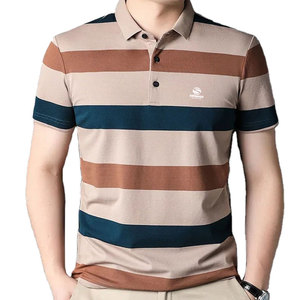 เสื้อโปโลชายลายทาง ผ้าคอตตอนผสม แขนสั้น สไตล์ลำลอง ใส่สบายสำหรับฤดูร้อน ทรงปกติ ระบายอากาศได้ดี แฟชั่น รับผลิตตามแบบ OEM - Product Image 6
