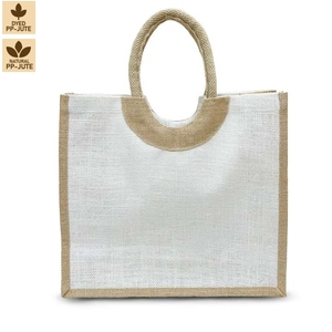 Bolsa de Playa de Yute Laminado al por Mayor, Dos Tonos, Color Blanco Hueso, con Logotipo Personalizado, Reutilizable, Fabricante OEM ODM de Marca Privada - Product Image 1