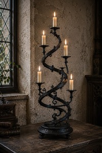Support de bougie en fer noir à 6 bras avec coupelles en verre ambré résistantes à la chaleur pour la décoration de la maison - Product Image 4