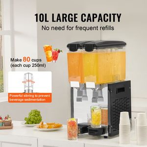 Distributore Commerciale di Bevande 270W in Acciaio Inossidabile, Macchina per Tè Freddo e Bevande, 10L/10.6QT per Serbatoio, 12L PC, 2 Serbatoi, Distributore di Succhi - Product Image 2