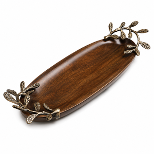 Premium Organic Shape Decorative Metal Serving <b>Tray</b> with Golden Leaf Branch Accent Luxury Display Platter - Product Image 6