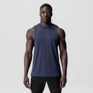 Camiseta sin mangas de punto para hombre, color azul marino, cuello redondo, estilo casual, transpirable, de poliéster - Product Image 1