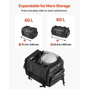 40-60L espandibile borsa da sedile posteriore impermeabile spallacci pieghevoli sport all'aria aperta moto deposito bagagli nero moto moto - Product Image 3