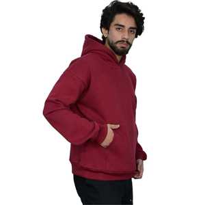 Sweat à capuche pour homme en coton 100% lourd avec impression en relief, couleur bordeaux, streetwear décontracté, sweat à capuche en molleton surdimensionné de qualité supérieure - Product Image 4