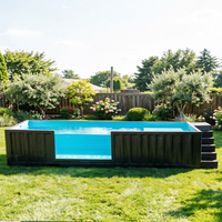 Piscine modulaire en conteneur d'usine, piscine hors sol extérieure avec terrasse en bois pour villa, jardin, complexe hôtelier, cour arrière