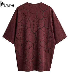 เสื้อยืดทรงหลวมสไตล์วินเทจสีแดงเลือดหมู ย้อมสีแบบแอซิดวอช ผ้าฝ้าย 100% ระบายอากาศได้ดี สตรีทแวร์ ไหล่ตก - Product Image 2