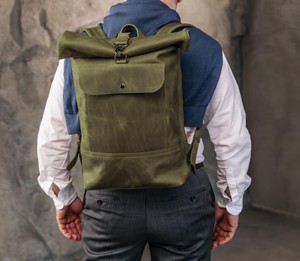 All Weather Leather <b>Roll</b> Top <b>Backpack</b> Reinforced Stitching Laptop Rucksack For Industrial Supply LTBP-0297 - Product Image 3