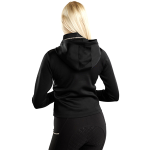 Veste d'équitation pour femme, à capuche, coupe ajustée, fermeture éclair, respirante, extensible, vêtements de sport d'extérieur, noire - Product Image 4