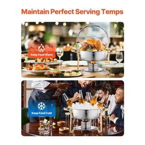 Set di piatti per sfregamento in acciaio inossidabile rotondi da 4 confezioni da 5 Qt con finitura dorata per il riscaldamento e la tenuta del Buffet - Product Image 3
