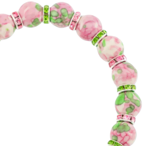 Pulsera de cuentas de jade rosa y verde con espaciadores de diamantes de imitación plateados, joyería elástica de moda, accesorio de regalo para mujer - Product Image 2
