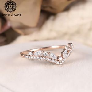 Charm_Jewells Women's Rose Gold Plated Moissanite Engagement <b>Ring</b> <b>Crown</b> Shape Prong Setting Romantic Style - Product Image 2