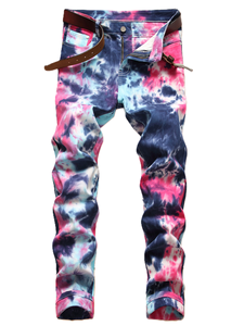 Custom Men's Regular Fit Solid Breathable Hip Hop Winter Denim Jeans Vibrant Pink Blue Streetwear <b>Trousers</b> - Product Image 1