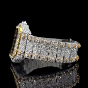 Reloj de cuarzo unisex de lujo con diamantes incrustados en acero inoxidable, caja cuadrada, esfera analógica con números romanos, cierre desplegable, 44 mm - Product Image 4