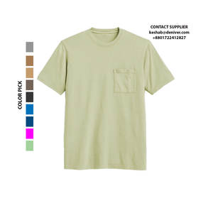 Summer 100% Organic Cotton Soft Solid Color Short Sleeve Single Jersey Round Neck Front <b>Pocket</b> <b>T</b>-<b>Shirt</b> Men Casual Custom <b>T</b> <b>shirt</b> - Product Image 2